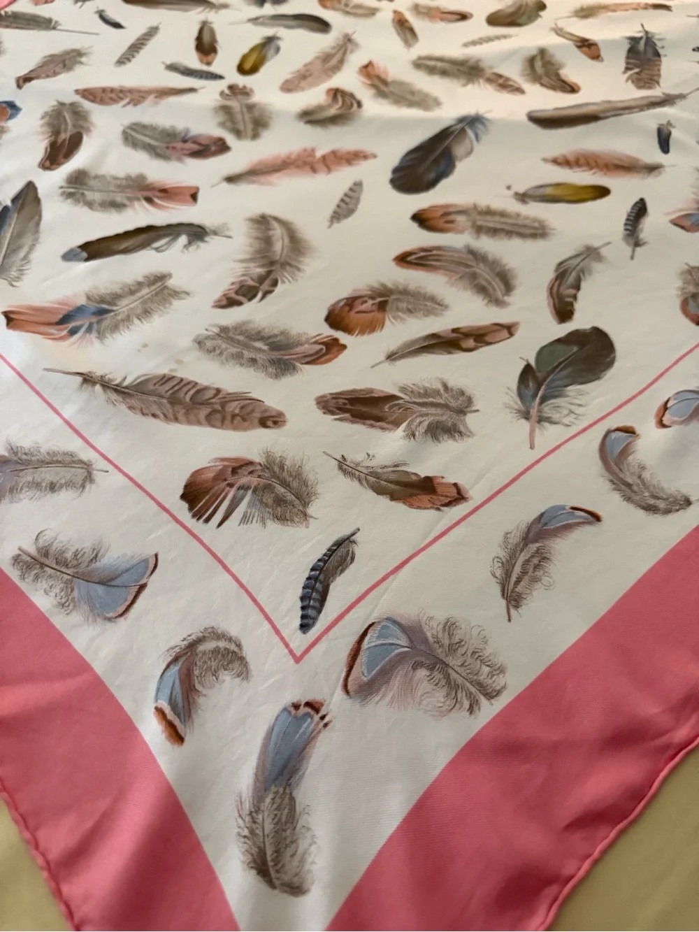 Hermès Scarf. ‘Plumes’, by Henri de Linares. 100% Silk. Made in France.